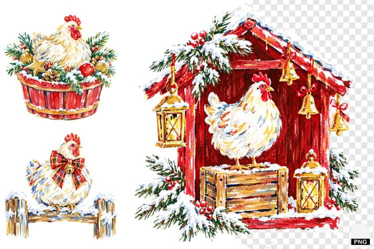 Christmas Chicken Coop Clipart example image 1