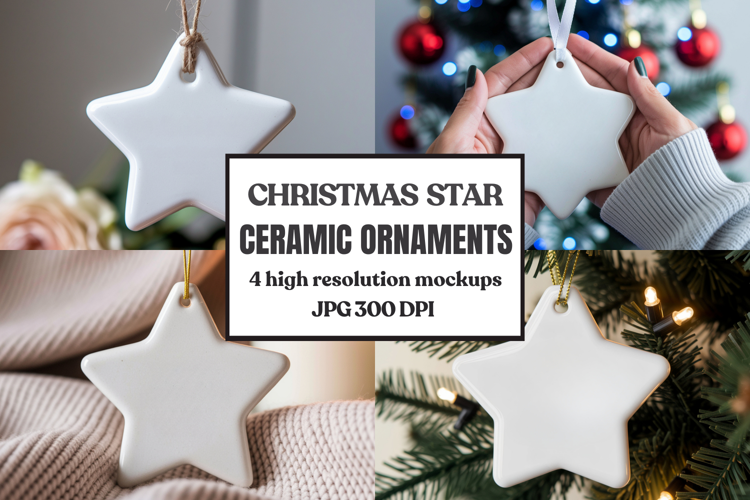 Christmas Star Ceramic Ornaments Mockup