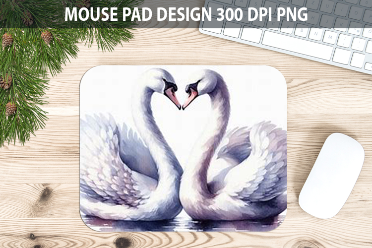 Watercolor Swans Mouse Pad Sublimation - Valentines PNG