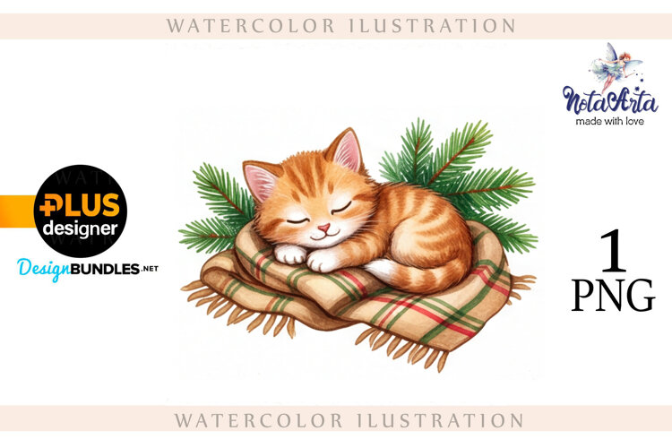 Christmas Kitten in Watercolor Style example image 1