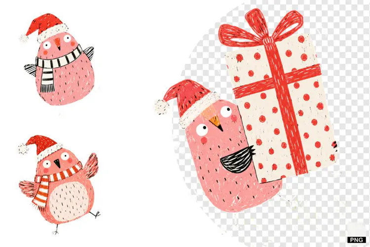 Quirky Christmas Birds PNGs