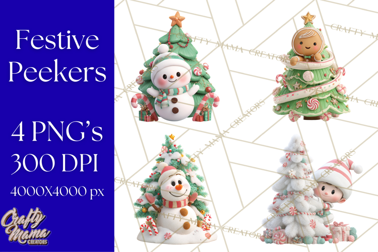 Christmas Tree Clipart PNG Cute Characters for Holiday Craft