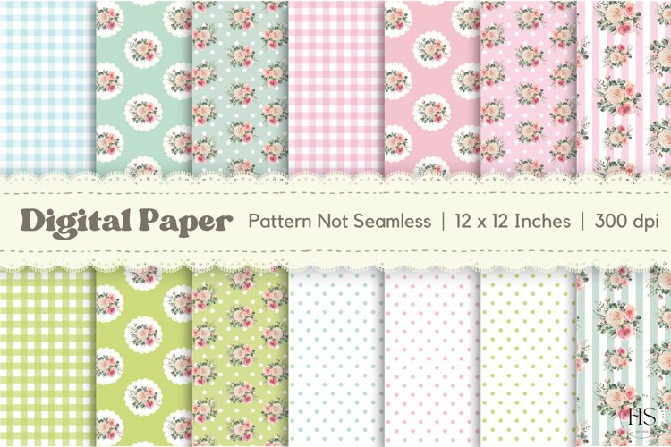 14 Shabby Chic Flowers Digital Paper, Pastel Background