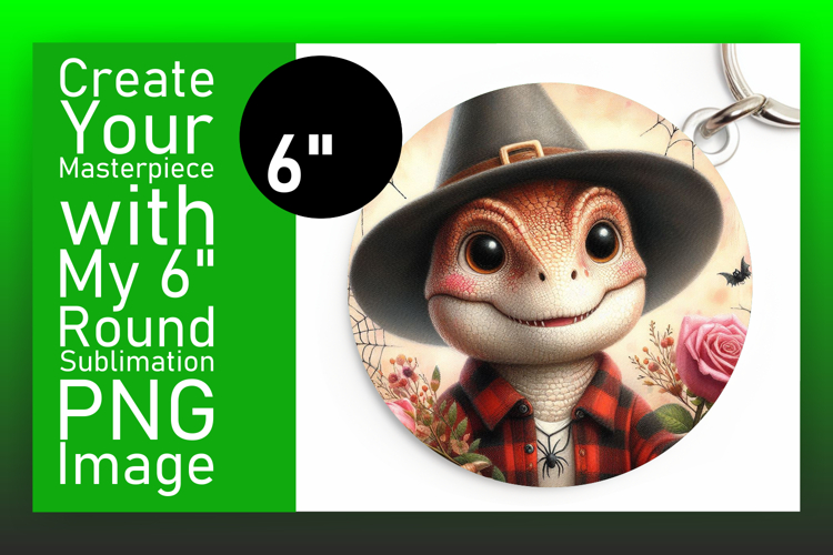 Charming Round Design for Sublimation , Halloween Dino