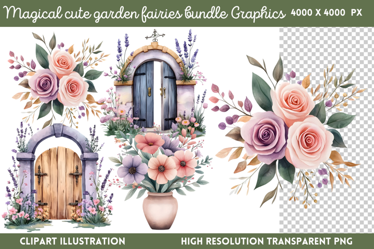 Magical Cute Garden Fairies Clipart PNG
