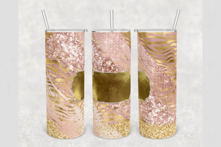 Personalized Peach Glitter Gold Zebra 20 oz tumbler wrap