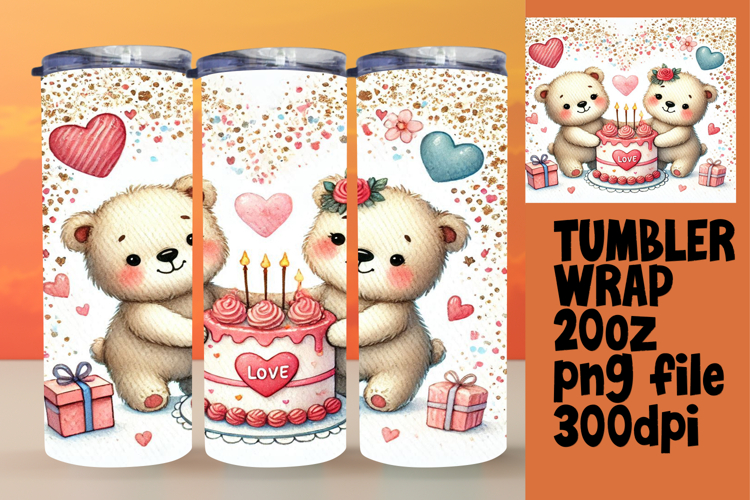 High-Quality 20oz Tumbler Design , Valentine Bear