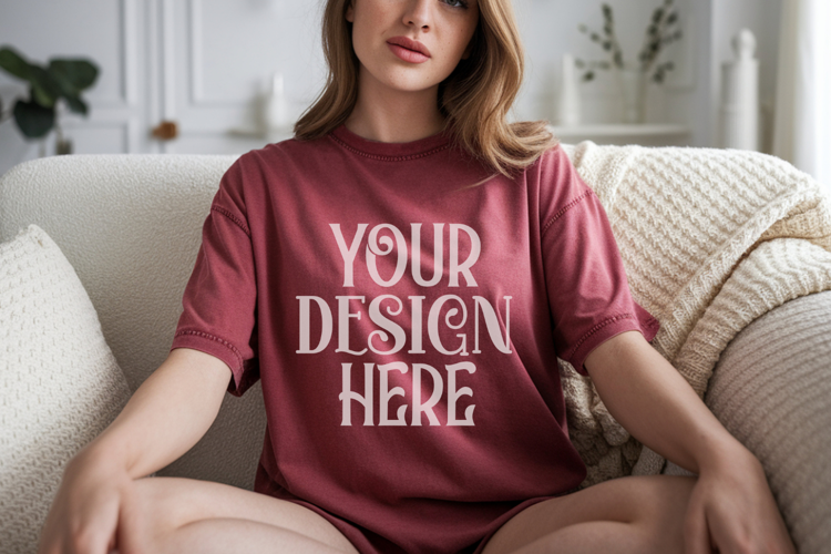 Crimson Comfort Colors 1717 T-shirt Mockups,1717 Mockups