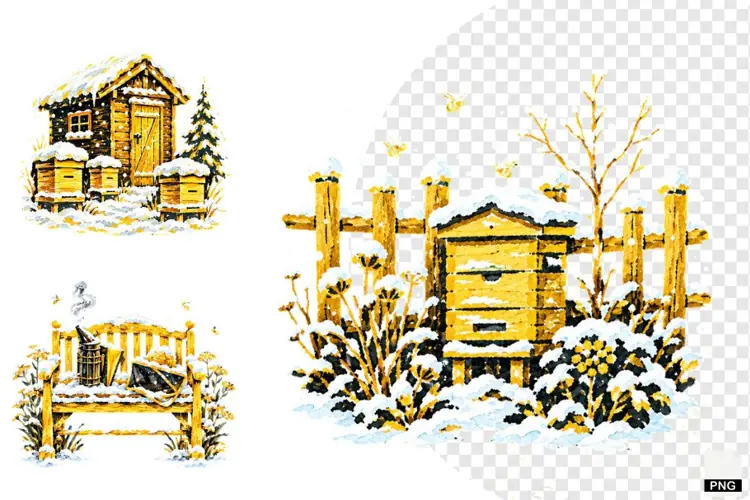 Winter Bees Garden Clipart
