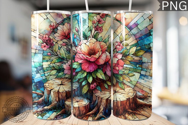 Watercolor Flower Wooden Stump Tumbler - High Quality 3Dpi example image 1