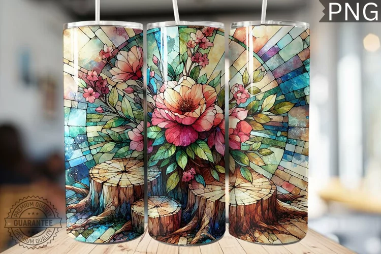Watercolor Flower Wooden Stump Tumbler - High Quality 3Dpi