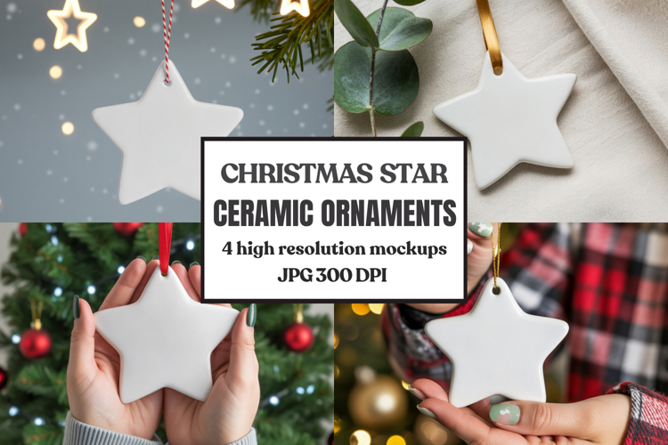Christmas Star Ceramic Ornaments Mockup | Holiday Star Ornam