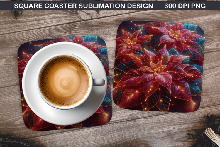 Poinsettias Coaster Sublimation, Christmas Coaster PNG