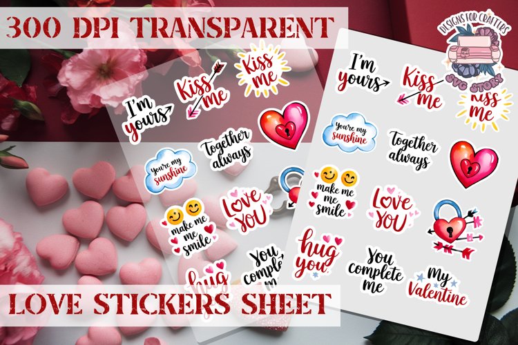 Love sticker Hearts Stickers Sheet St. Valentines Heart PNG