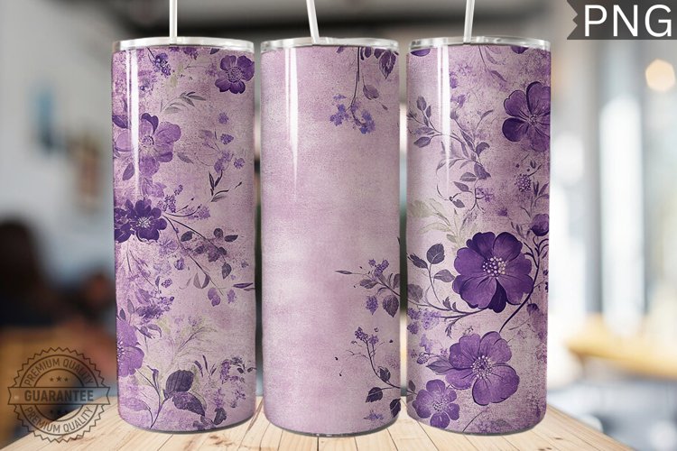 Purple Floral Tumbler Wrap - High Quality 300 Dpi example image 1
