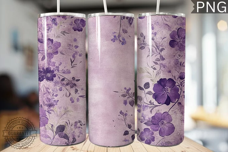 Purple Floral Tumbler Wrap - High Quality 300 Dpi