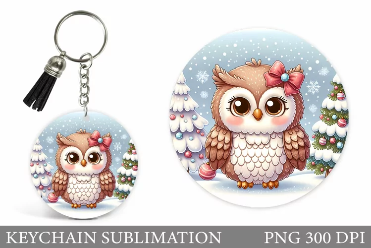Cute Owl Keychain Design. Christmas Keychain Sublimation