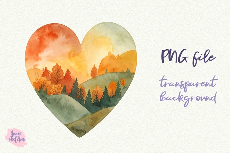 Fall Heart Autumn Landscape Sublimation PNG Baking Clipart