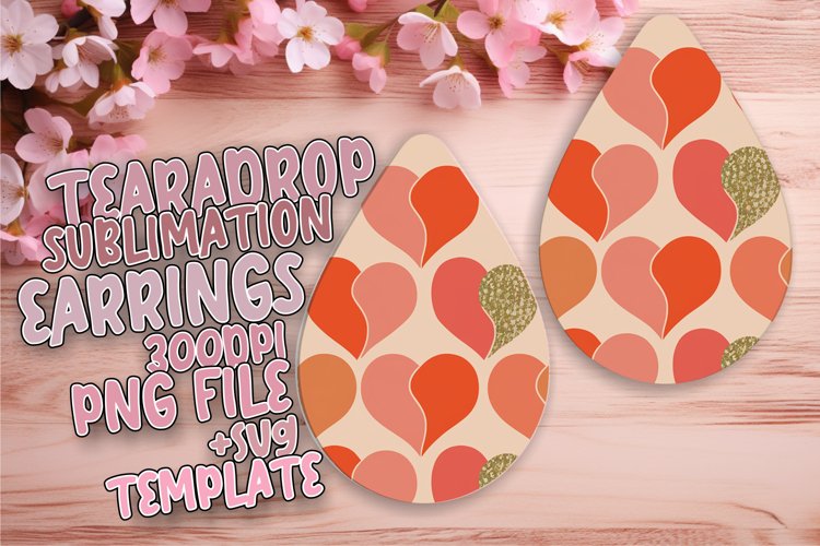 Unique Teardrop Earrings PNG Template , Heart