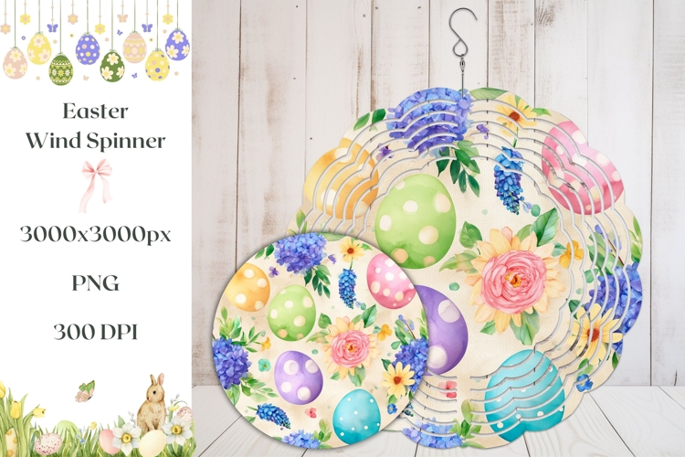Colorful Easter Eggs Wind Spinner, Cartoon Flowers Print