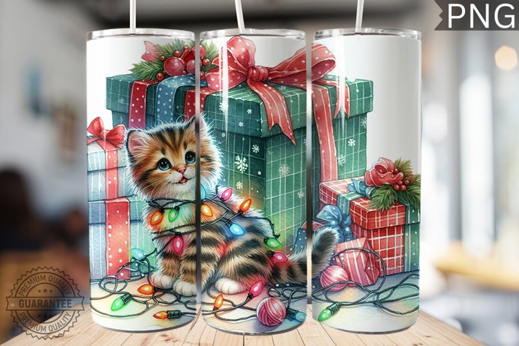 Christmas Cat Tumbler Wrap - Christmas Tumbler PNG Design