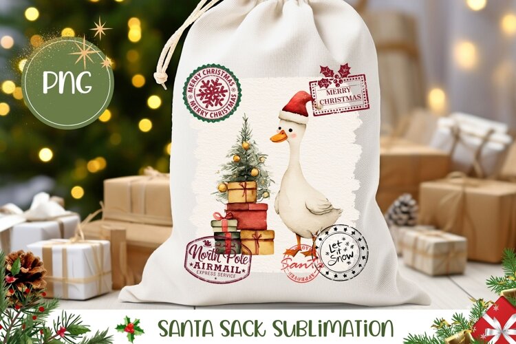 Christmas Goose Santa Sack Print, Christmas Goose Gift Bag example image 1