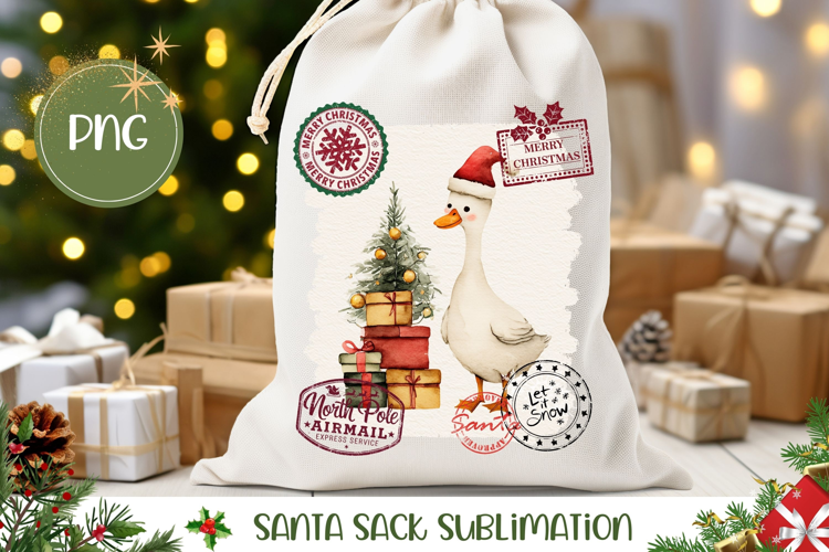 Christmas Goose Santa Sack Print, Christmas Goose Gift Bag