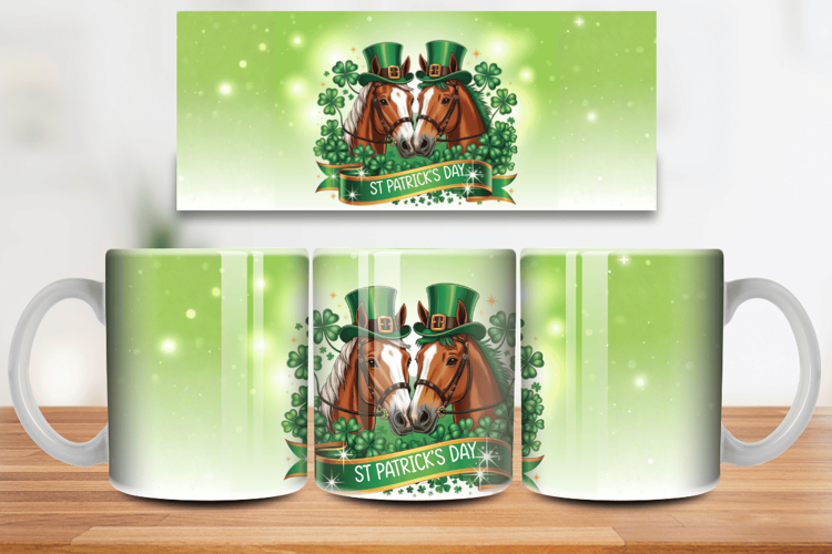 Irish St Patrick’s Day Lucky Horses Mug Wrap PNG Sublimation
