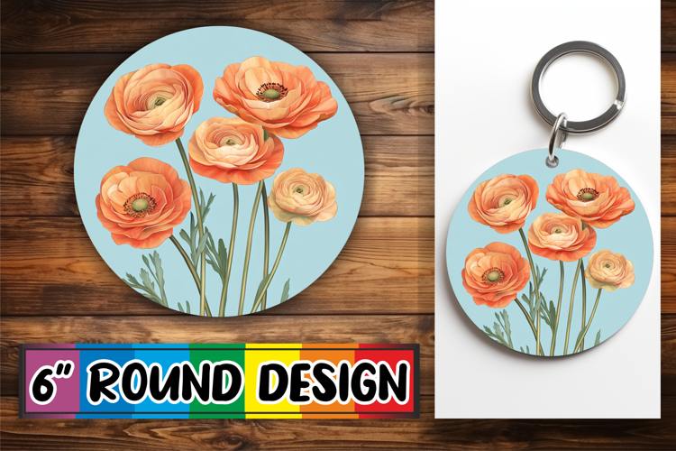 Lovely Keychain Round Design PNG , Beauty Flower
