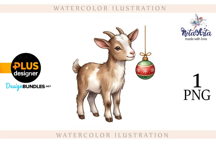 Christmas Goat in Watercolor Style