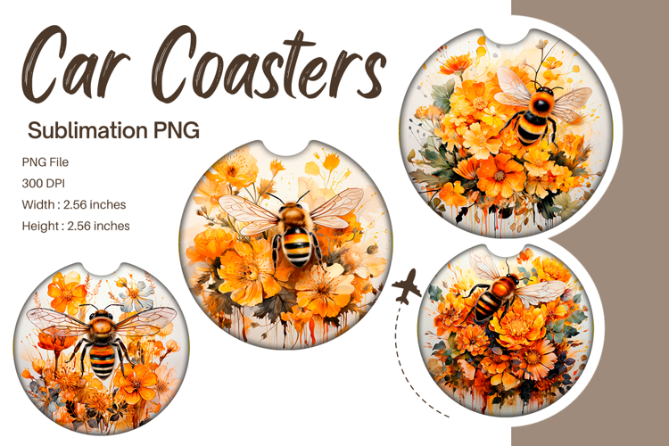 Bee Flower Car Coasters Sublimation Bee Car Accessories_67