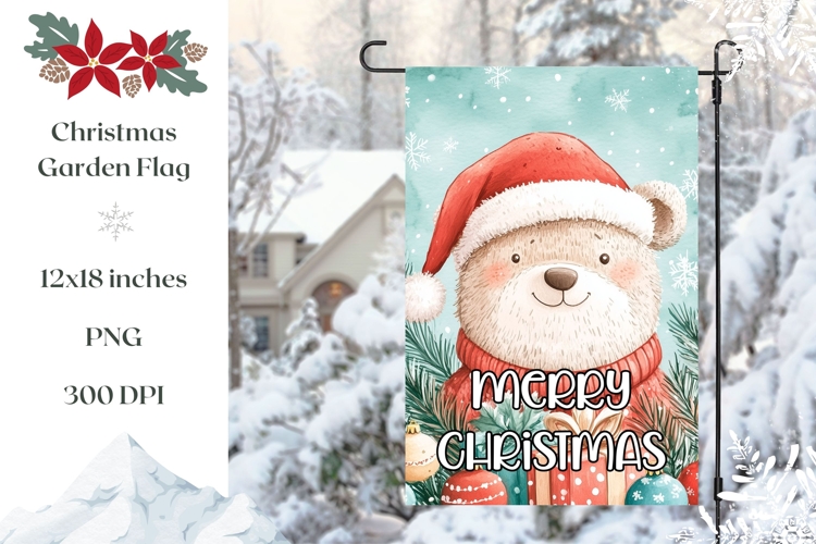 Merry Christmas Garden Flag, Cartoon Christmas Bear PNG