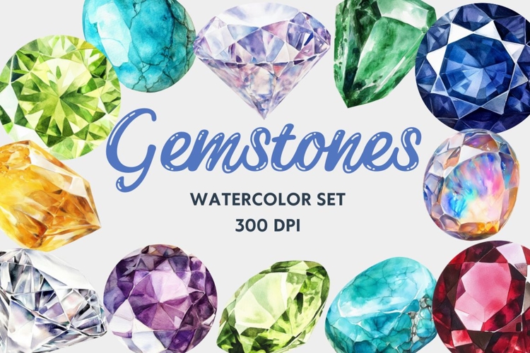 Gemstone Clipart Bundle, PNG Digital Gemstones example image 1