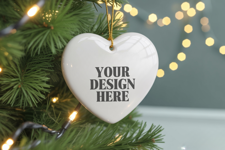 Christmas Love Heart Ornament Mockup | Holiday Hanging