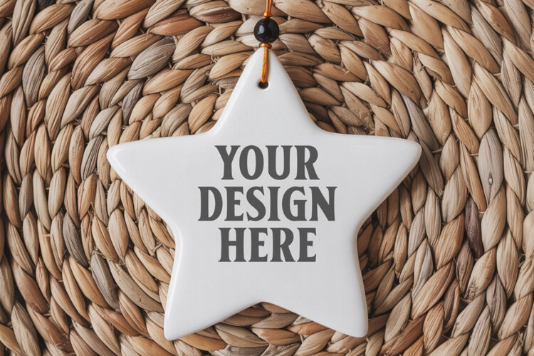 Christmas Star Ceramic Ornament Mockup | Cozy Boho Holiday D example image 1