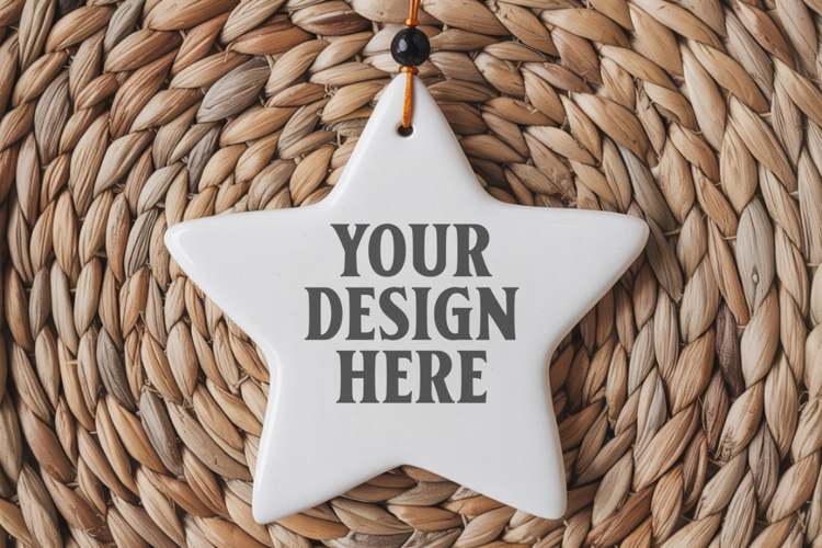 Christmas Star Ceramic Ornament Mockup | Cozy Boho Holiday D