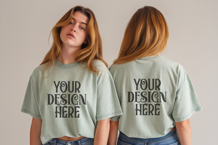 Comfort Colors 1717 Chalky Mint Front & back T shirt mockups