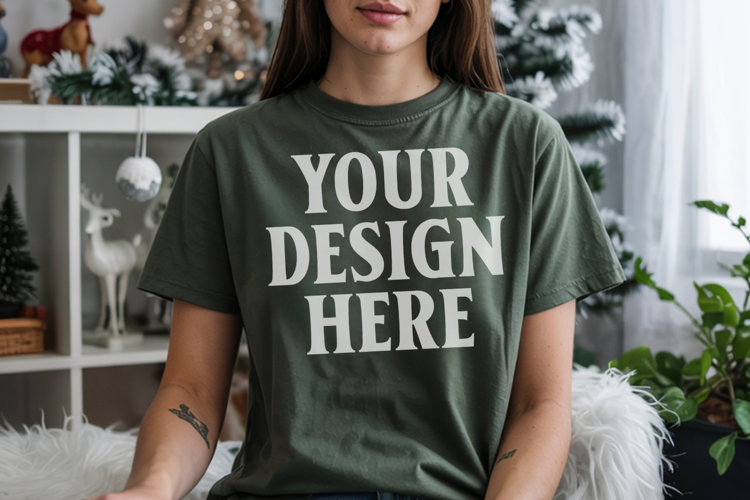 Christmas Comfort Colors 1717 Moss T-Shirt Mockup Real