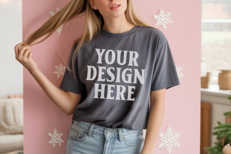 Comfort Colors 1717 Pepper Christmas T-Shirt Mockup, Boho