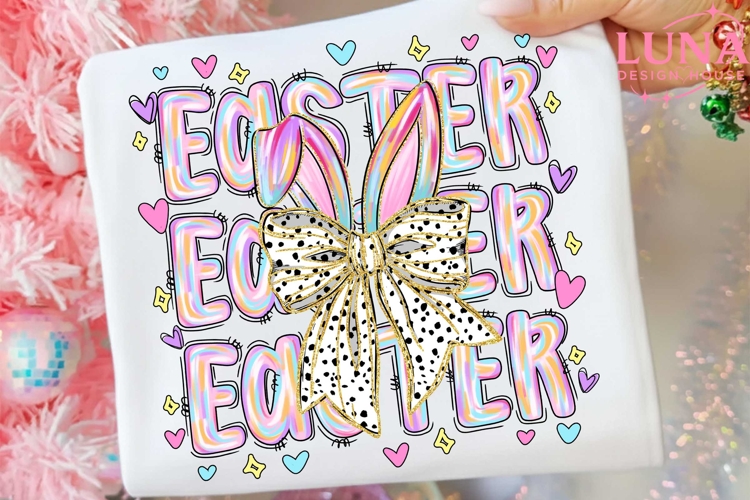 Happy Easter PNG, Glitter Easter Bunny Coquette PNG