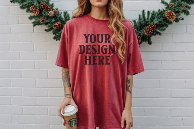 Christmas Comfort Colors 1717 Crimson TShirt Mockup, CC 1717 example image 1