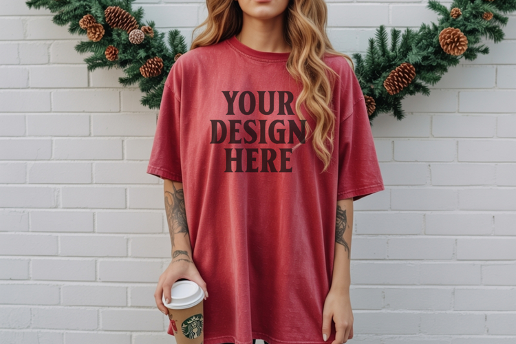 Christmas Comfort Colors 1717 Crimson TShirt Mockup, CC 1717