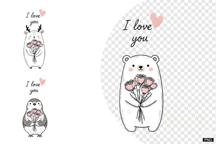 Sweet Winter Love Animals Clipart example image 1