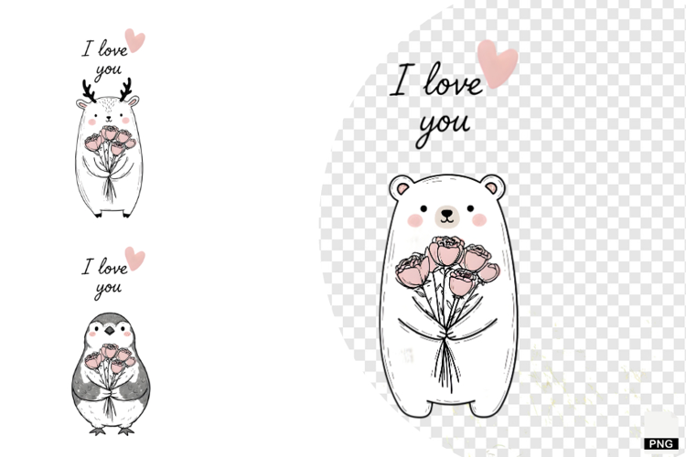 Sweet Winter Love Animals Clipart