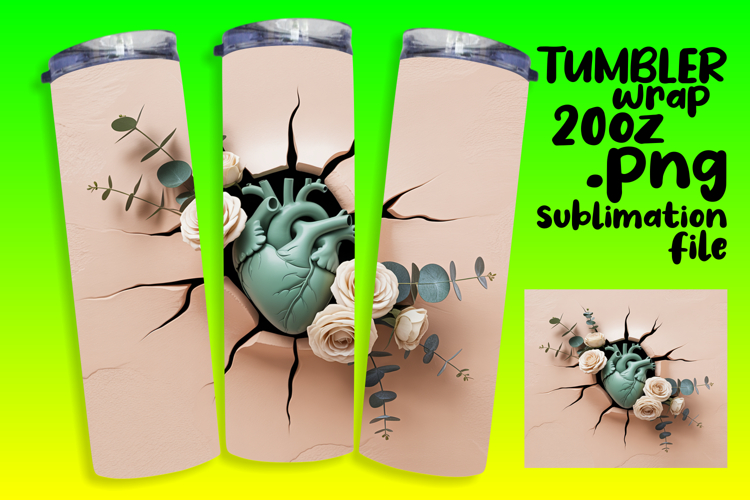 BOLD 20oz Tumbler Wrap for Customization , 3D Heart