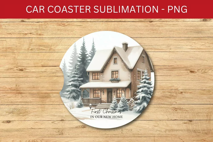 rounded car coaster - cottage house