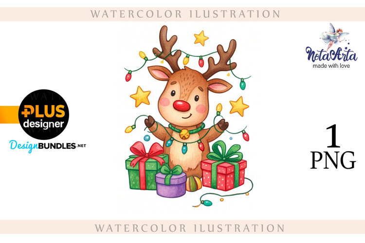 Christmas deer watercolor illustration example image 1