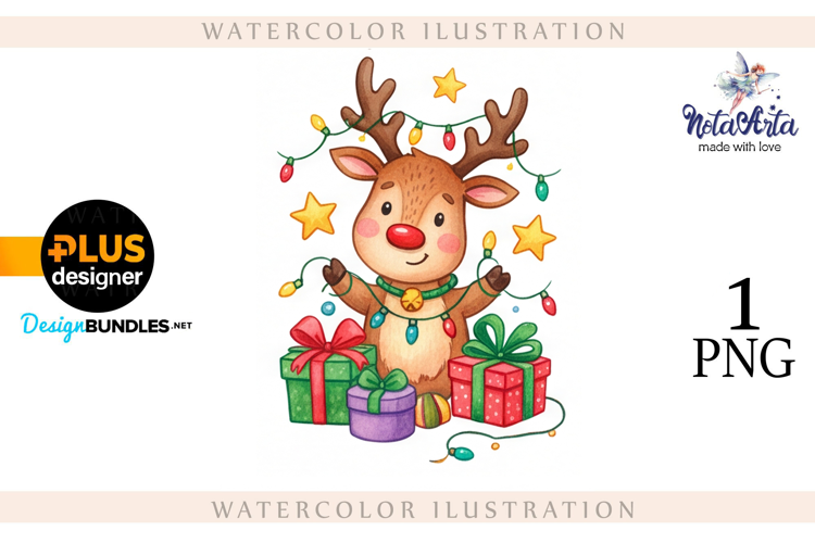 Christmas deer watercolor illustration