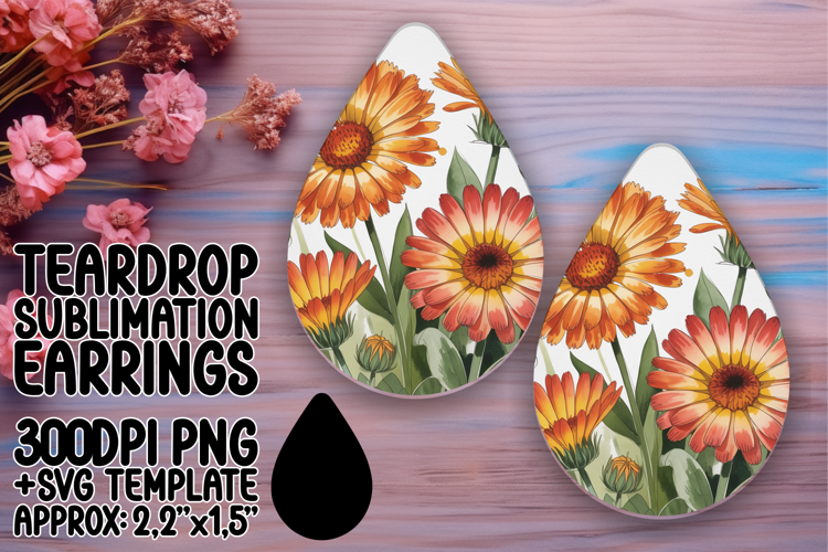 Chic Teardrop Sublimation Design for Earrings , Flowers