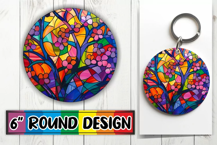 Colorful Round Design Stained Glass Tree Sublimation